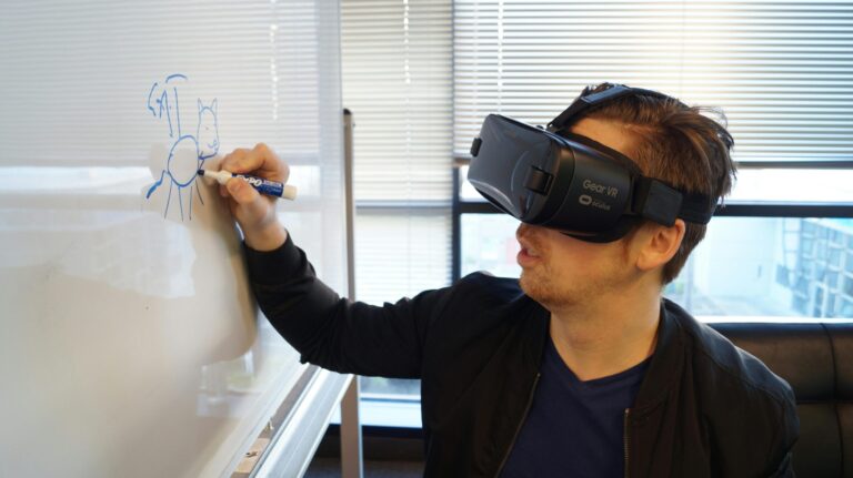 Students in a 2026 European classroom using augmented and virtual reality headsets instead of traditional textbooks to study the solar system.